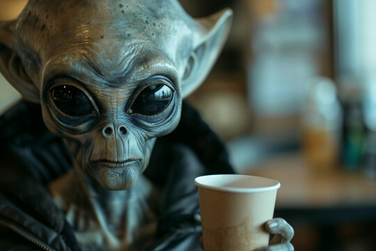 Image of extraterrestrial alien from outer space invading earth generative AI