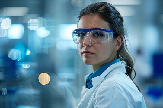 Woman undergoing mammography scan at hospital with medical technician for breast cancer prevention