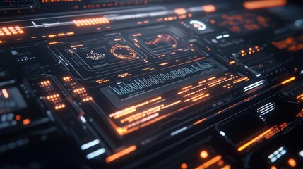 Obraz premium A futuristic interface displaying data analytics and digital controls in vibrant colors.