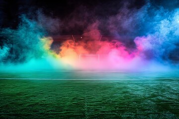 Fototapeta premium Neon-Fogged Center Midfield on a Textured Soccer Field