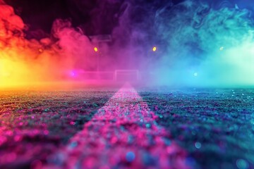 Midfield Glow-Up: A Neon-Fogged Soccer Field with Textured Surfaces