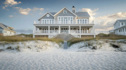 Hamptons beach house with private dune access and pristine Atlantic views, modern coastal estate with traditional shingle style architecture
