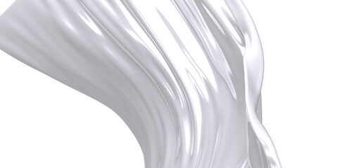 A white fabric draped and flowing in a soft, abstract form. The texture and folds of the material...