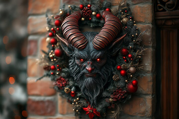 Fototapeta premium Generative AI image photo of Horror Christmas xmas Monster with Glowing Eyes