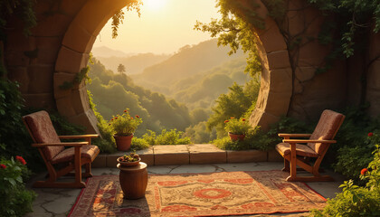 Obraz premium Tranquil Landscape Through a Circular Arch