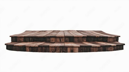 Rustic Wooden Stage: Two-tiered circular wooden platform, perfect for product display or presentation.  Dark brown wood with natural texture.