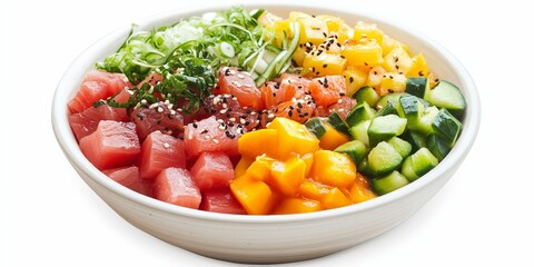 Colorful Hawaiian Poke Bowl with Fresh Fish and Vegetables