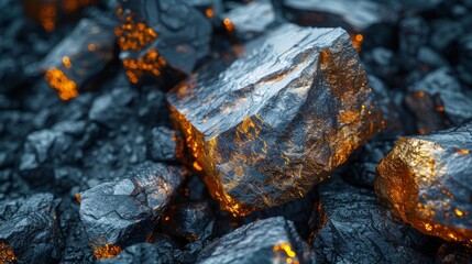Fototapeta premium Close-up of glowing coal with dark background.