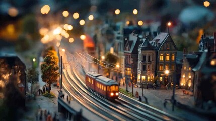 Fototapeta premium Nighttime Miniature City with Train