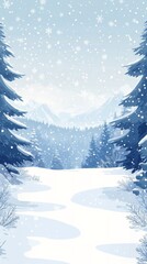 Obraz premium Snowy winter landscape with evergreen trees and gentle snowfall in a serene forest setting