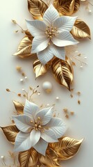 Elegant white flowers with golden accents against a textured golden background