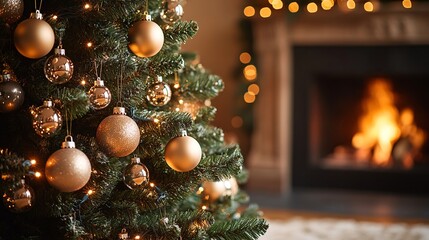Christmas tree in cozy home interior