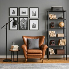 Comfortable and cozy living room with armchair and lamp