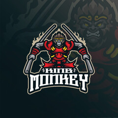 Monkey mascot logo design with modern illustration concept style for badge, emblem and t shirt printing. Monkey king illustration for sport and esport team.