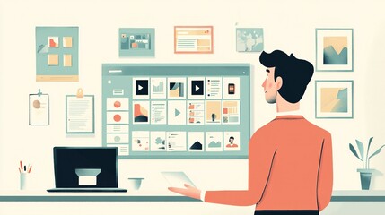 Fototapeta premium A person analyzing digital content on a modern workspace.