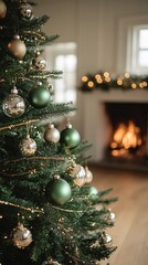 Christmas tree in cozy home interior