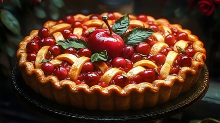 A pie with a cherry on top