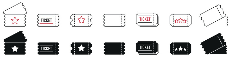 Vintage thin line icon vector set for tickets and vouchers isolated on transparent background.