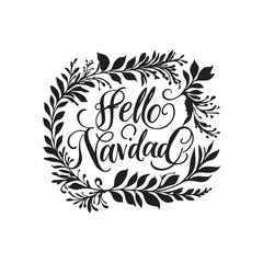Feliz Navidad Wreath in Elegant Calligraphy with Floral Border.