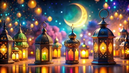 Fototapeta premium Ramadan Festival Cartoon Lanterns - Colorful Clipart for Celebrations