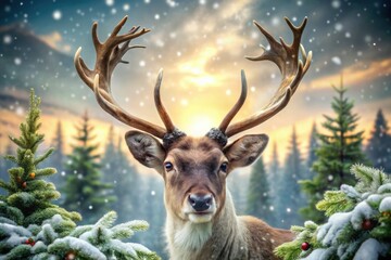Realistic Reindeer Portrait for Holiday Themes in Panoramic View - Captivating Winter Wildlife Photography