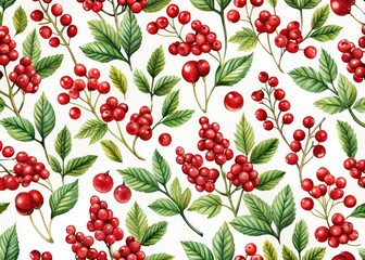 Red Berry Christmas  Pattern on White Background - Festive Holiday Decor