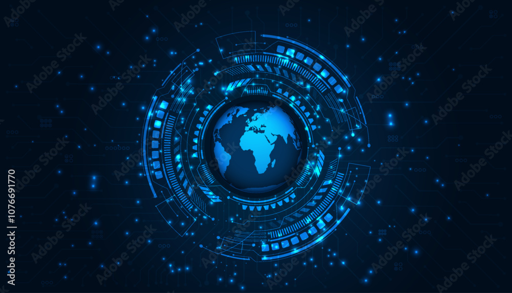 Wall mural technology background with globe digital concept,texture background circuit digital