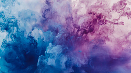 Fototapeta premium Acrylic color pigment and ink swirl in water, creating an abstract cloud-like formation against a white background with ample copy space.