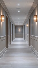 Obraz premium Bright and modern hallway with elegant lighting in a contemporary building during the day