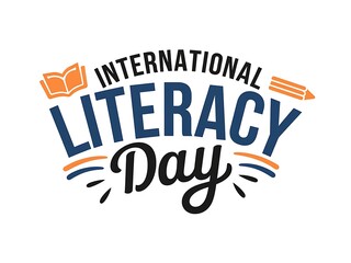 International Literacy Day Graphic with Book and Pencil Icons