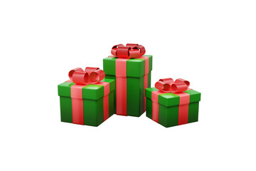 Christmas gift boxes with red ribbon.  Set of realistic 3d render gift boxes. Cartoon design. Gift box in different angles isolated on transparent background. Decorations, banners