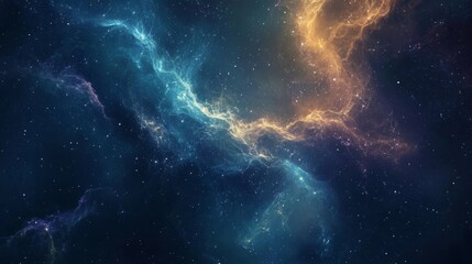 Obraz premium A vibrant cosmic nebula with swirling blue and orange gases illuminated by distant stars in the vastness of space