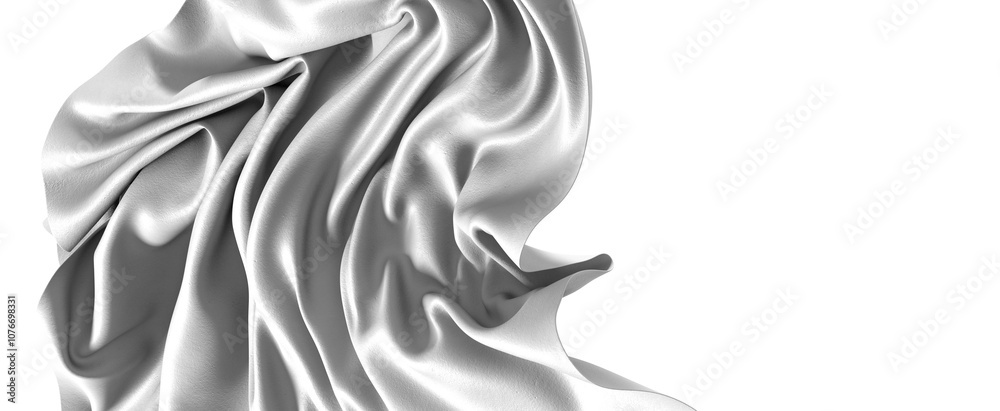 Poster A white fabric draped and flowing in a soft, abstract form. The texture and folds of the material are highlighted by the subtle interplay of light and shadow.