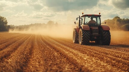 Obraz premium Farmer driving a tractor in field.