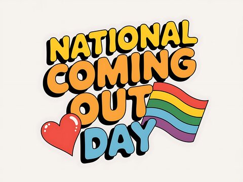 National Coming Out Day Illustration with a Rainbow Flag and Heart