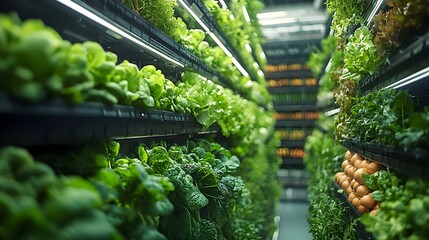 A large indoor garden with many different types of plants and vegetables