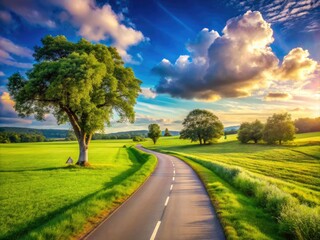 Fototapeta premium Scenic Bicycle Road Pathway with Lush Greenery - Perfect for Active Lifestyle and Outdoor Adventures