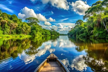 Obraz premium Scenic Boat Ride on the Amazon River in Colombia - High Dynamic Range Photography