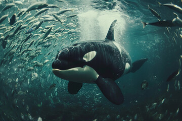 Obraz premium Fantastically beautiful majestic huge whale in deep ocean