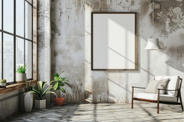 Blank picture frame mockups furniture indoors window.