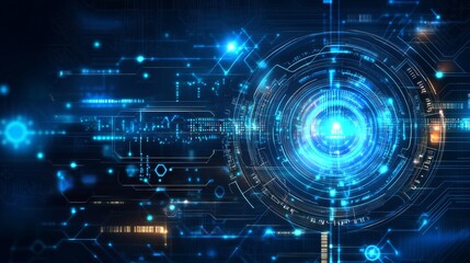 Obraz premium Abstract digital technology background featuring blue glowing circuits and data patterns in a futuristic design