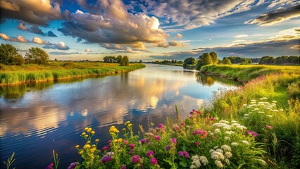 Naklejka premium Scenic Views of the IJssel River in Holland - Tranquil Landscape Photography