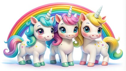 Fototapeta premium Cute Cartoon Unicorns with Rainbows for Kids Birthday and Baby Shower Celebrations