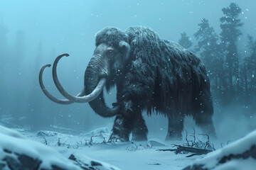 Fantastically majestic mammoth in its natural habitat with large tusks