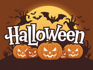 Halloween Greeting with Jack-o'-Lanterns and Bats