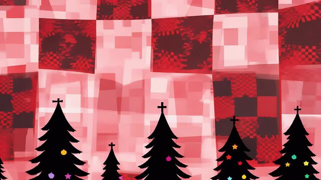 Silhouettes angels Christmas tree videos checkered red background video perfect decorative elements magnets stickers holiday postcards charming design adds touch whimsy celebrations abstract buffalo