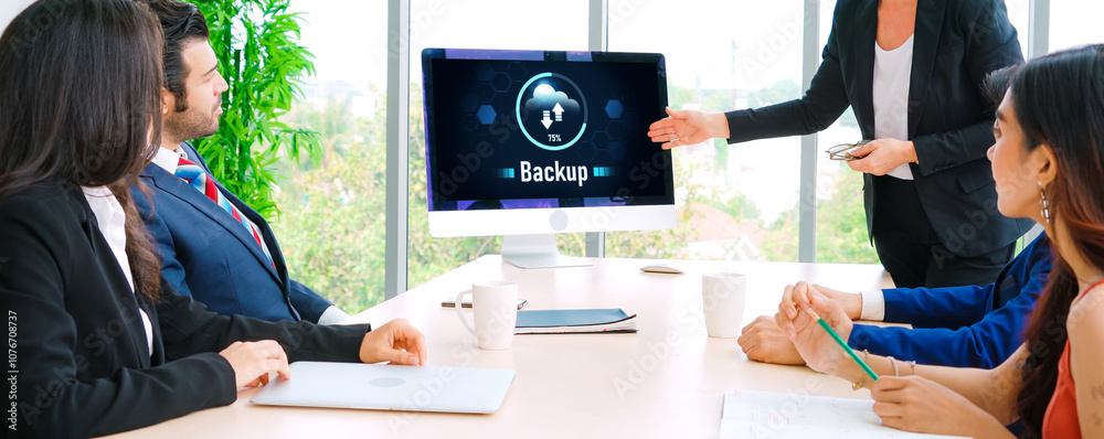 Poster backup storage data internet technology business concept. database storage cloud technology file dat