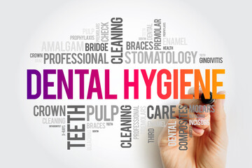 Dental hygiene word cloud collage, health concept background with marker