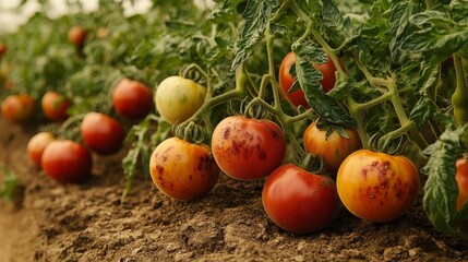 Tomato plants infected with disease.