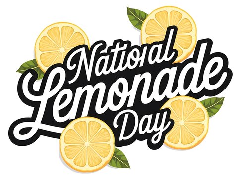 National Lemonade Day Illustrated with Lemon Slices and Leaves